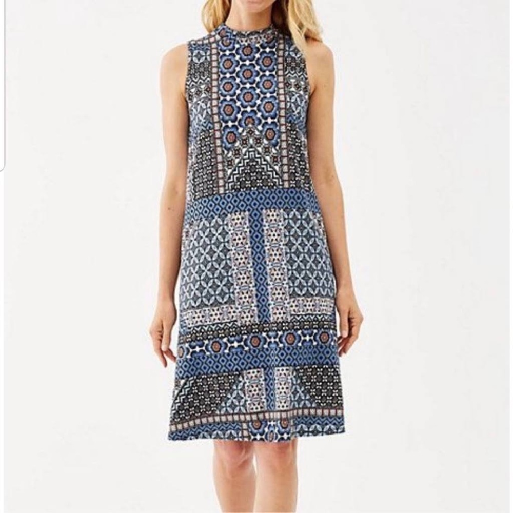 J. Jill Jersey Knit Floral Print Sleeveless High Neck Swing Dress Size MP NWT